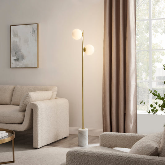 Anechdoche 2 Lights Floor Lamp // Gold and White