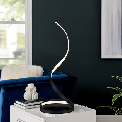 Modern Spiral Integrated LED Dimmable Table Lamp, Black